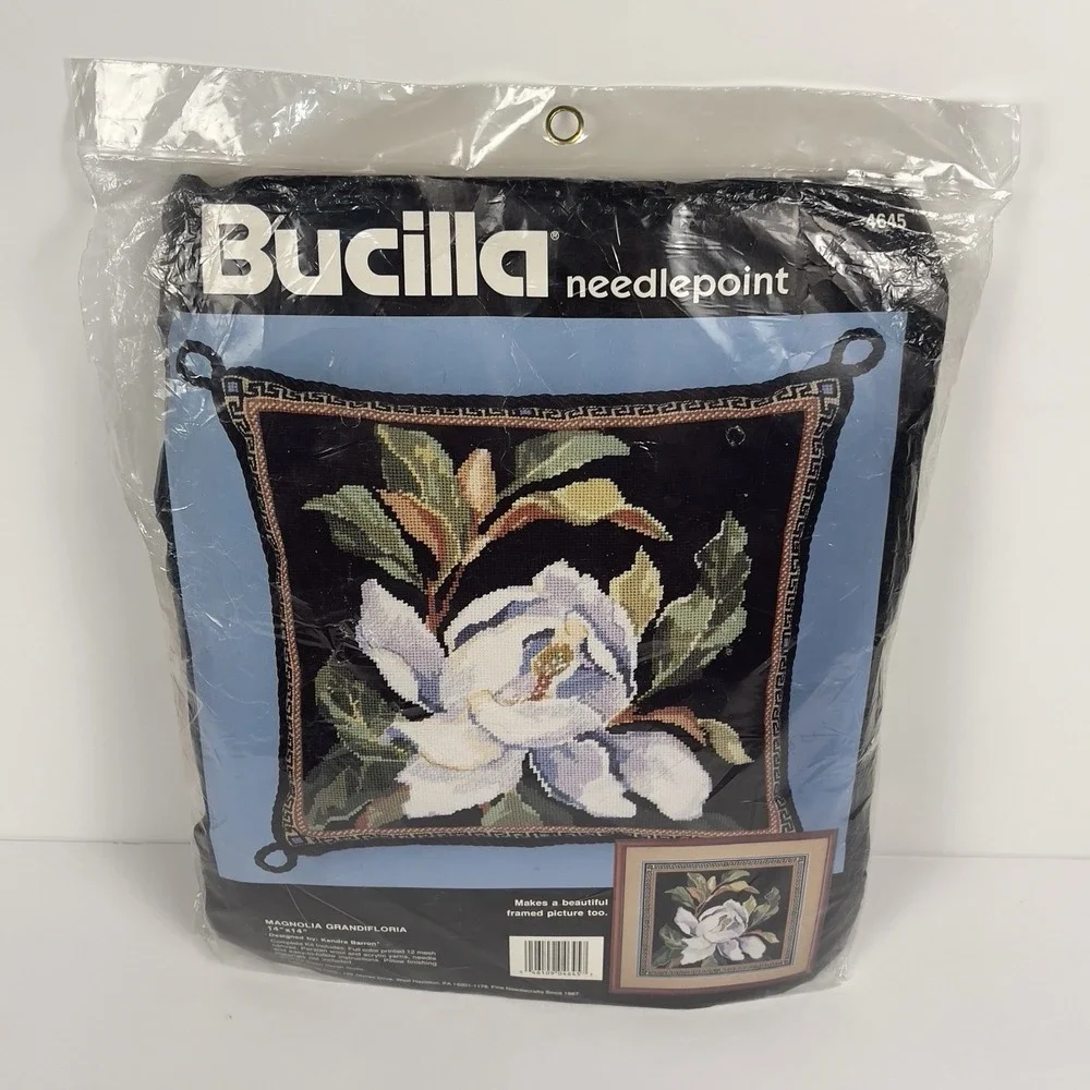 Bucilla Magnolia Grandiflora Needlepoint Picture/Pillow Kit 14x14 #4645 1990 NEW
